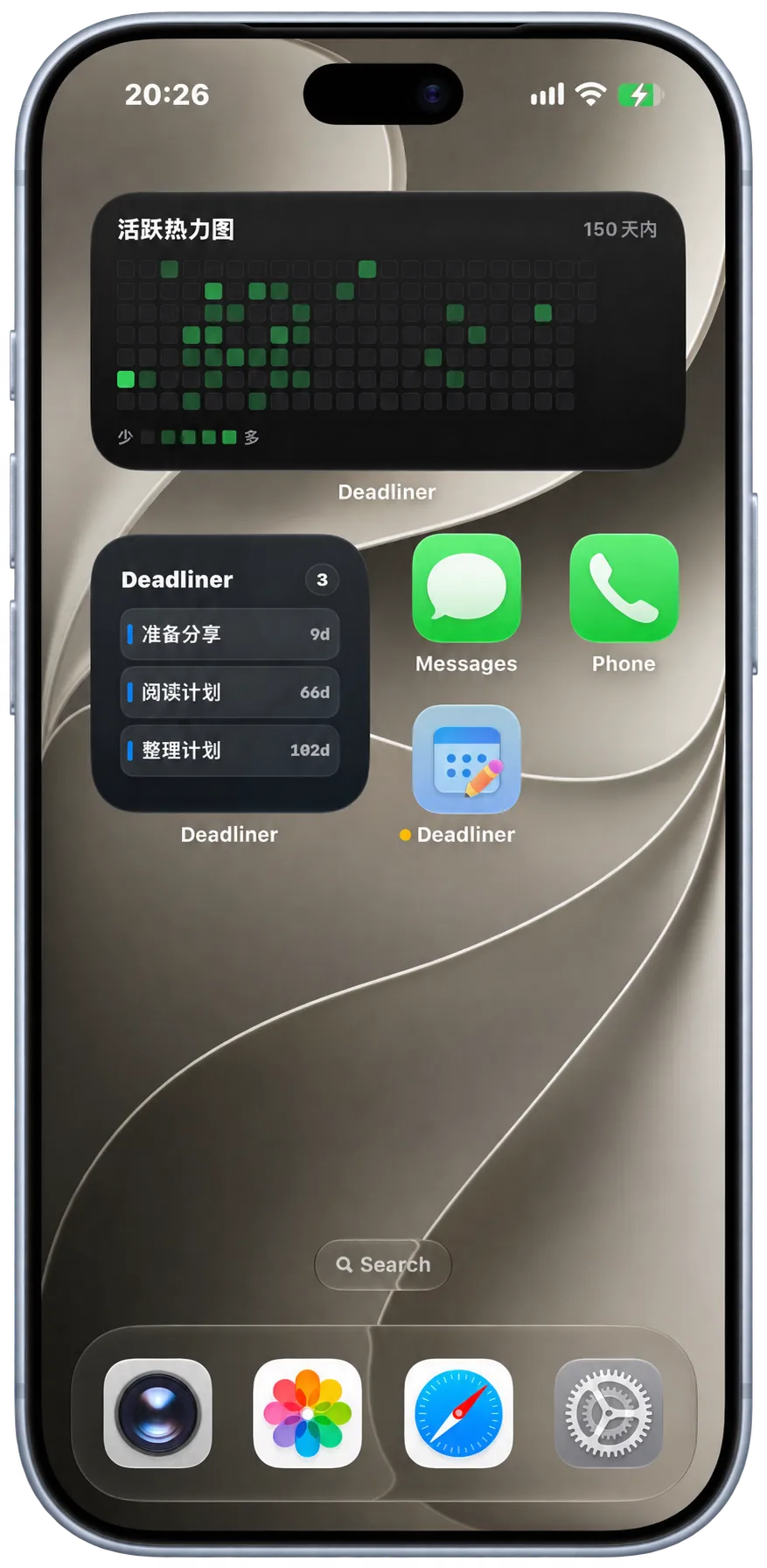 iOS 桌面上的 Deadliner 小组件
